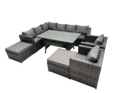 Fimous Outdoor PE Rattan Sofa Set with with 2 Big Stool in Dark Grey - thumbnail 2