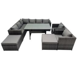 Fimous Outdoor PE Rattan Sofa Set with with 2 Big Stool in Dark Grey - thumbnail 1
