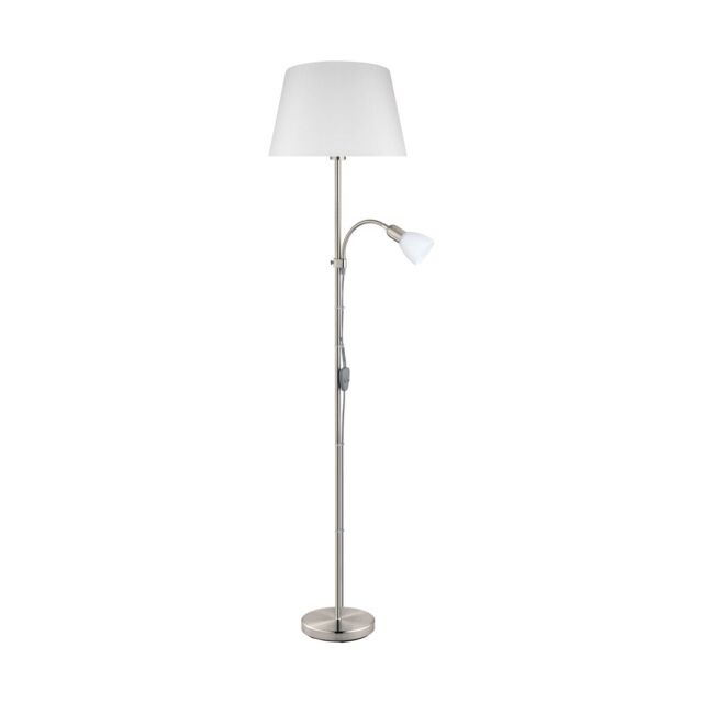 Loops Floor Lamp Light Satin Nickel Shade White Fabric Glass Bulb E27&E14 1x60W/1x40W in Metallics - image 1