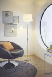 Loops Floor Lamp Light Satin Nickel Shade White Fabric Glass Bulb E27&E14 1x60W/1x40W in Metallics - thumbnail 3