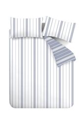 Catherine Lansfield 'Harbour Stripe' Reversible Duvet Cover Set in Blue - Size: Double - thumbnail 5