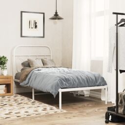 Berkfield Home Metal Bed Frame without Mattress with Headboard White 90x190cm - Size: 90x190 cm - thumbnail 1