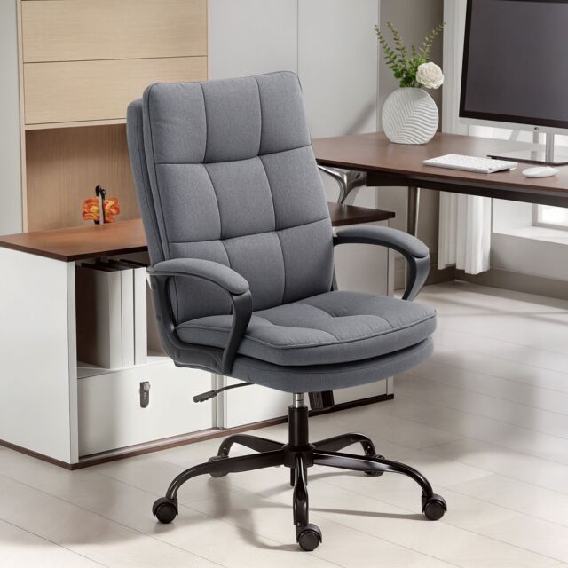 HOMCOM Fabric Office Chair, Computer Desk Chair for Home, Charcoal Grey in Dark Grey - image 1