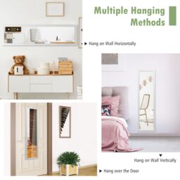 Costway Full Length Over the Door Mirror Bedroom Entryway Wall Hanging Full Body Mirror in White - thumbnail 3