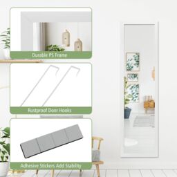 Costway Full Length Over the Door Mirror Bedroom Entryway Wall Hanging Full Body Mirror in White - thumbnail 4