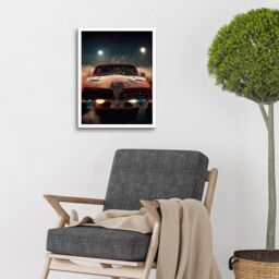 "Artery8 Wall Art Print Classic Sports Car Muscle Cinematic Night Atmospheric Race In Fog Art Framed in White - Size: W12"" x H16""" - thumbnail 2