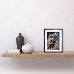 "Artery8 Wall Art Print Motocross Race Action Shot Extreme Sport Painting Artwork Framed 9X7 Inch in Brown - Size: W7"" x H9""" - thumbnail 2