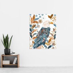 "Artery8 Bald Eagle on Autumn Tree Watercolour Folk Art Wall Art Print - Size: W18"" x H24""" - thumbnail 4