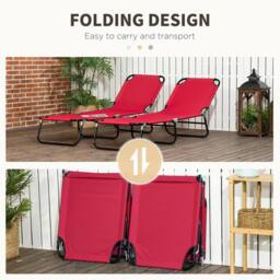 OUTSUNNY Folding Sun Loungers Set of 2 with Adjustable Backrest, Wine Red in Dark Red - thumbnail 5
