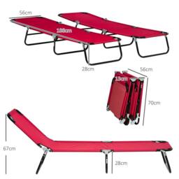 OUTSUNNY Folding Sun Loungers Set of 2 with Adjustable Backrest, Wine Red in Dark Red - thumbnail 3