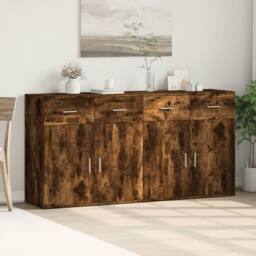 Berkfield Home Sideboards 2 pcs Smoked Oak 79x38x80 cm Engineered Wood in Brown - Size: 79 x 38 x 80 cm - thumbnail 1