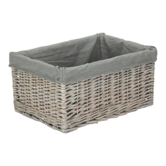 Red Hamper Grey Wash Grey Cotton Lined Willow Storage Baskets - Size: Medium - image 1