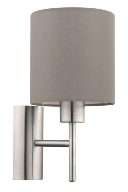 Eglo Pasteri Satin Nickel Metal & Fabric Wall Light in Taupe - image 1