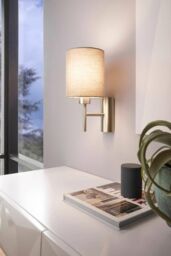 Eglo Pasteri Satin Nickel Metal & Fabric Wall Light in Taupe - thumbnail 2