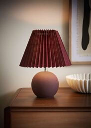 ValueLights Beattie Burgundy Ceramic Table Lamp with Origami Lamp Shade & Bulb