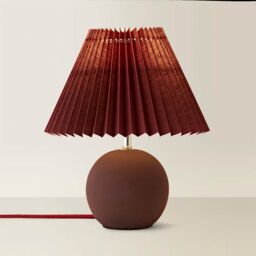 ValueLights Beattie Burgundy Ceramic Table Lamp with Origami Lamp Shade & Bulb - thumbnail 3