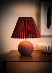 ValueLights Beattie Burgundy Ceramic Table Lamp with Origami Lamp Shade & Bulb - thumbnail 2