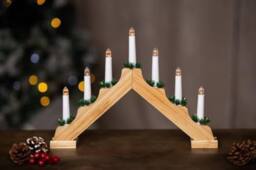 Marco Paul Christmas Candle Bridge, Traditional Indoor Xmas Decorations in Light Oak - thumbnail 1