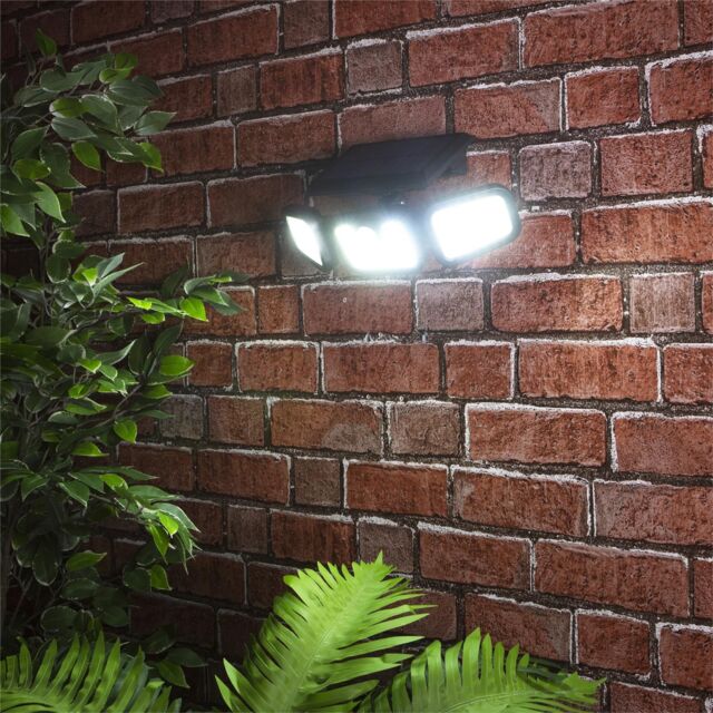 mysmartbuy Solar Powered 260 Lumen PIR Motion Sensor Outdoor Security Wall Light with 3 LED COB Heads, 3 Lighting Modes & 3m Detection Range in Black - image 1