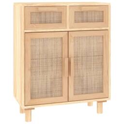 Berkfield Home Sideboard Brown 60x30x75 cm Solid Wood Pine & Natural Rattan in Light Tan - Size: 60 x 30 x 75 cm