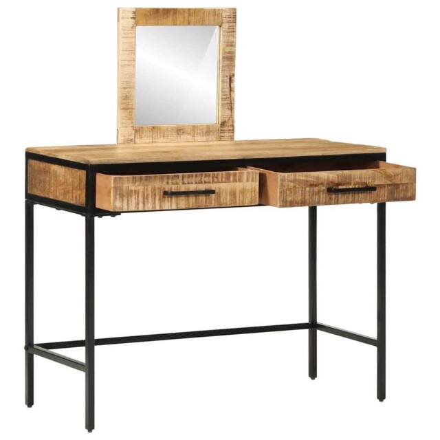 Berkfield Home Dressing Table 100x40x75/120 cm Solid Wood Rough Mango in Brown - image 1