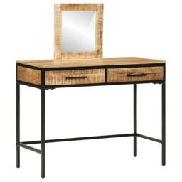 Berkfield Home Dressing Table 100x40x75/120 cm Solid Wood Rough Mango in Brown - thumbnail 2