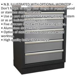 Loops 680mm Modular 5 Drawer Floor Cabinet - Ball Bearing Slides - Locking - 2 Keys - thumbnail 2