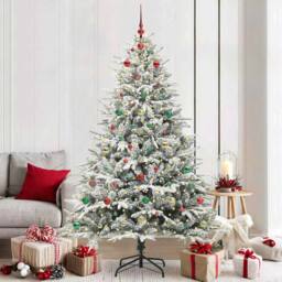 Berkfield Home Artificial Pre-lit Christmas Tree with Ball Set Green 210 cm - thumbnail 1