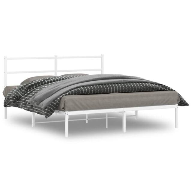 Berkfield Home Metal Bed Frame without Mattress with Headboard White 150x200cm - Size: 150x200 cm - image 1