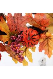 H&O Direct 60cm LED Light-Up Autumn Wreath with Faux Maple Leaves Halloween Decor in Orange - thumbnail 5