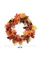 H&O Direct 60cm LED Light-Up Autumn Wreath with Faux Maple Leaves Halloween Decor in Orange - thumbnail 2