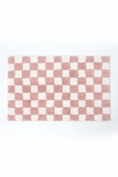 Homescapes Check 100% Cotton Non Slip Bath Mat in Pink - thumbnail 1