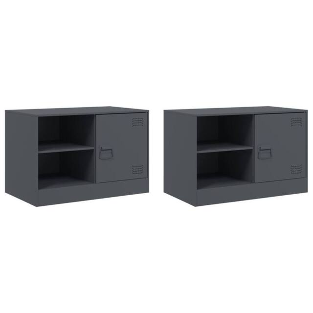 Berkfield Home TV Cabinets 2 pcs Anthracite 67x39x44 cm Steel in Dark Grey - Size: 67 x 39 x 44 cm - image 1