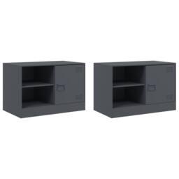 Berkfield Home TV Cabinets 2 pcs Anthracite 67x39x44 cm Steel in Dark Grey - Size: 67 x 39 x 44 cm - thumbnail 1