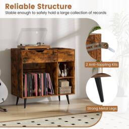 Costway Record Player Stand Wooden Turntable End Table w/ Built-In Power Strip in Brown - thumbnail 9