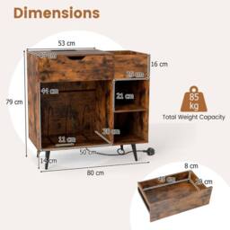Costway Record Player Stand Wooden Turntable End Table w/ Built-In Power Strip in Brown - thumbnail 5
