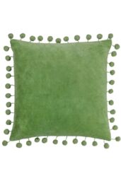 Furn Dora Square Velvet Pom Pom Cushion in Green - Size: 45 cm x 45 cm - thumbnail 1
