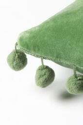 Furn Dora Square Velvet Pom Pom Cushion in Green - Size: 45 cm x 45 cm - thumbnail 4