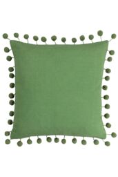 Furn Dora Square Velvet Pom Pom Cushion in Green - Size: 45 cm x 45 cm - thumbnail 2