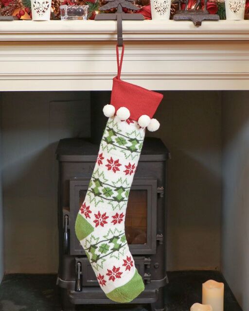 Dibor Set of 4 Knitted White Fair Isle Pompom Xmas Gift Christmas Stocking - Size: 4 Pack - image 1