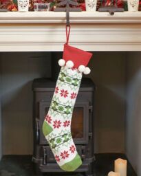 Dibor Set of 4 Knitted White Fair Isle Pompom Xmas Gift Christmas Stocking - Size: 4 Pack - thumbnail 1