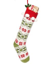 Dibor Set of 4 Knitted White Fair Isle Pompom Xmas Gift Christmas Stocking - Size: 4 Pack - thumbnail 2
