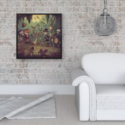 Warren Reed - Designer Cartoonish Skeletons Having A Party Framed Canvas in Black - Size: w40 inch x h40 inch - thumbnail 2