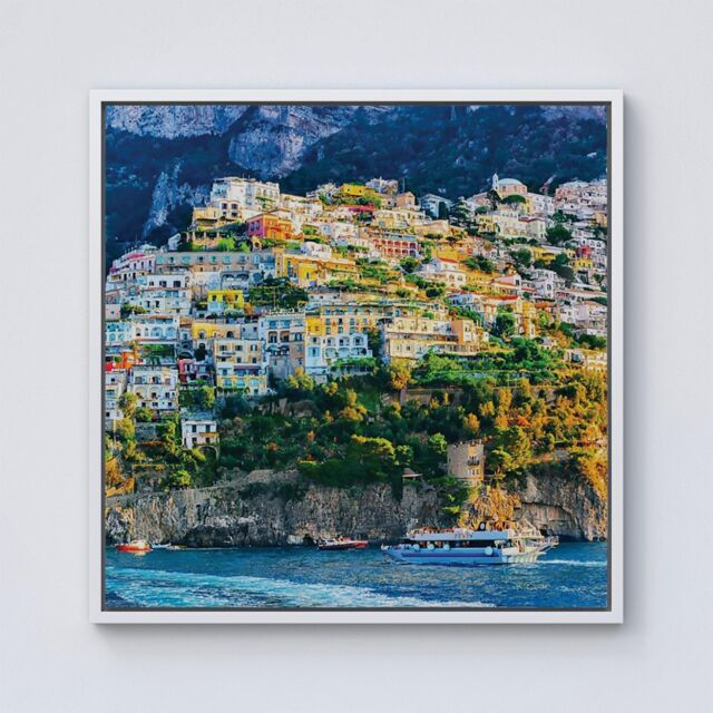 Warren Reed - Designer Positano, Amalfi Coast Framed Canvas in Off-White - Size: w10 inch x h10 inch - image 1