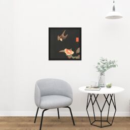 "Artery8 Wall Art Print Jakuchu Swallow Camillia Bird Flower Japan Painting Square Framed Picture 16X16 Inch in Black - Size: W16"" x H16""" - thumbnail 2