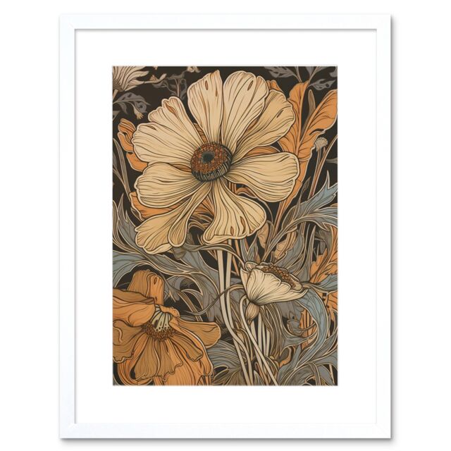 "Artery8 Wall Art Print Spring Wildflowers Pastel Colour Artwork Framed 9X7 Inch in White - Size: W7"" x H9""" - image 1