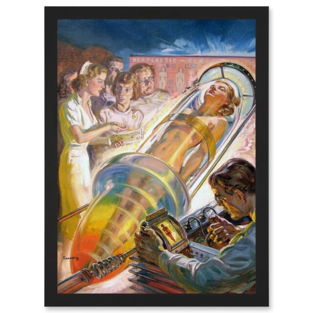 Artery8 Vintage Sci Fi Neo Plastic Woman Scientist Space Age Invention Android Artwork Framed Wall Art Print A4 in Black - image 1