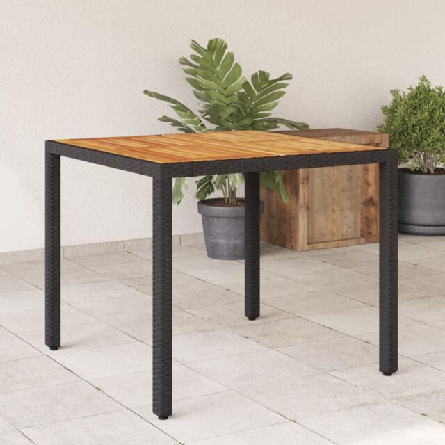 Berkfield Home Garden Table with Acacia Wood Top Black 90x90x75 cm Poly Rattan - Size: 90 x 90 x 75 cm - image 1