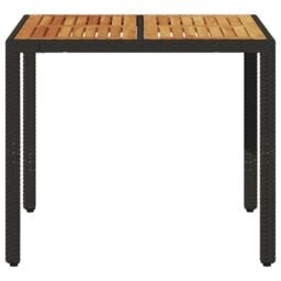 Berkfield Home Garden Table with Acacia Wood Top Black 90x90x75 cm Poly Rattan - Size: 90 x 90 x 75 cm - thumbnail 4