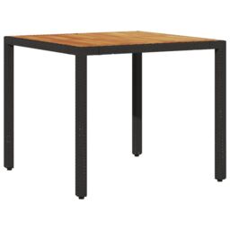 Berkfield Home Garden Table with Acacia Wood Top Black 90x90x75 cm Poly Rattan - Size: 90 x 90 x 75 cm - thumbnail 6
